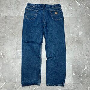 Carhartt Jeans Mens 38x33 Workwear Pants Distressed Denim Dark Wash Blue